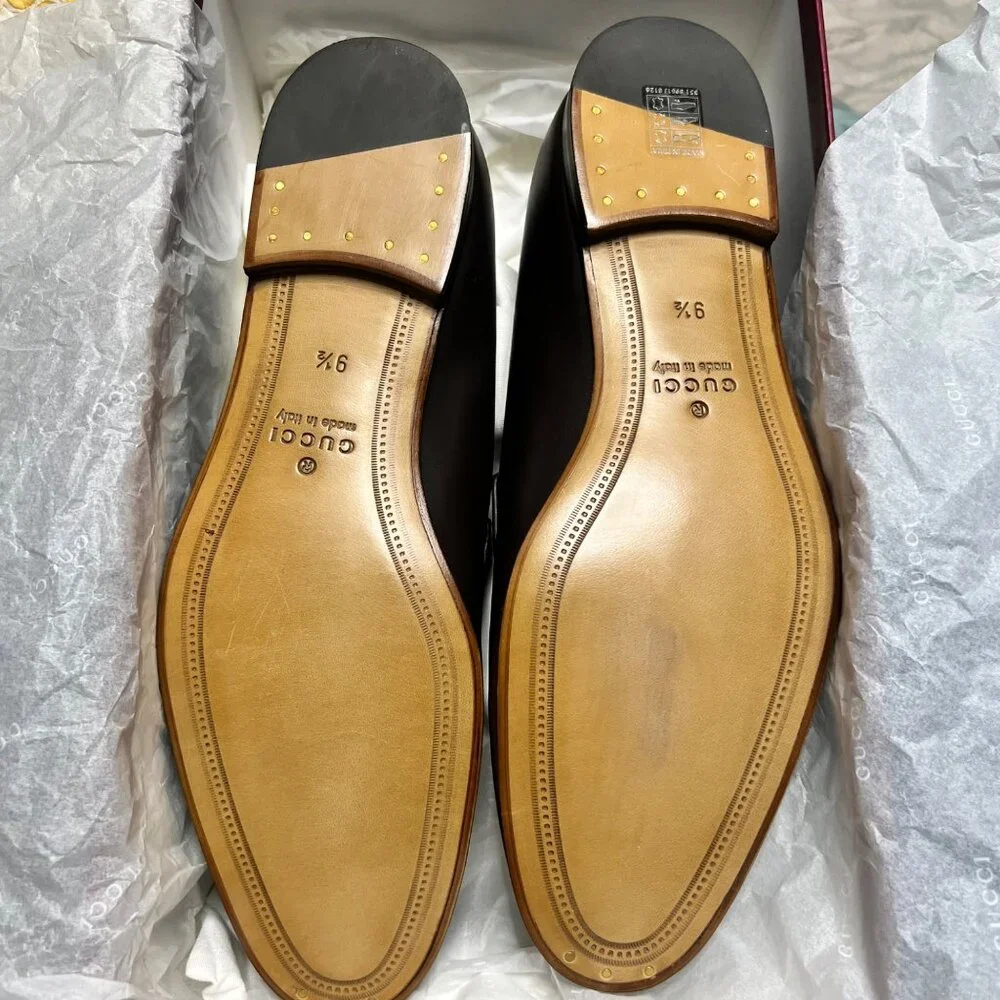 Gucci GG Debossed Leather Horsebit Loafers Men Size 9.5